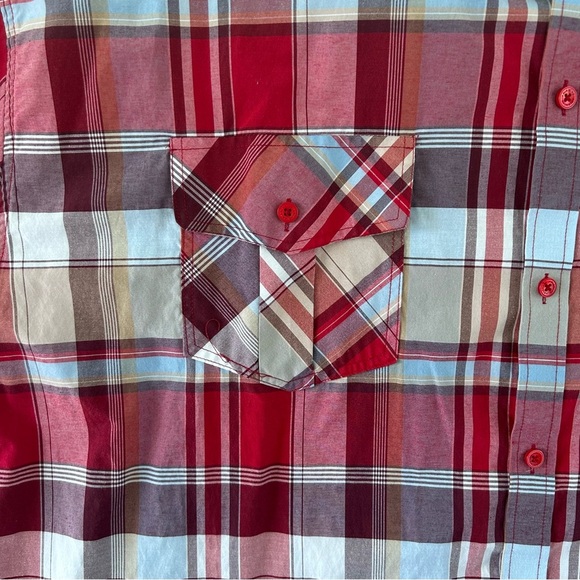 Ablanche Big & Tall 6XL Shirt Mens Button Up Retro Plaid Red Grey Short Sleeves - Picture 3 of 8